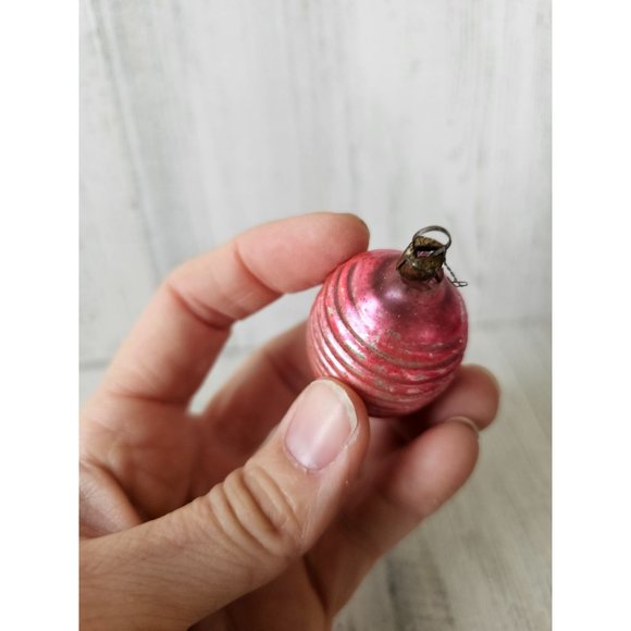 Vintage teardrop flocked red pink mercury glass ornament set Xmas tree - Picture 9 of 13